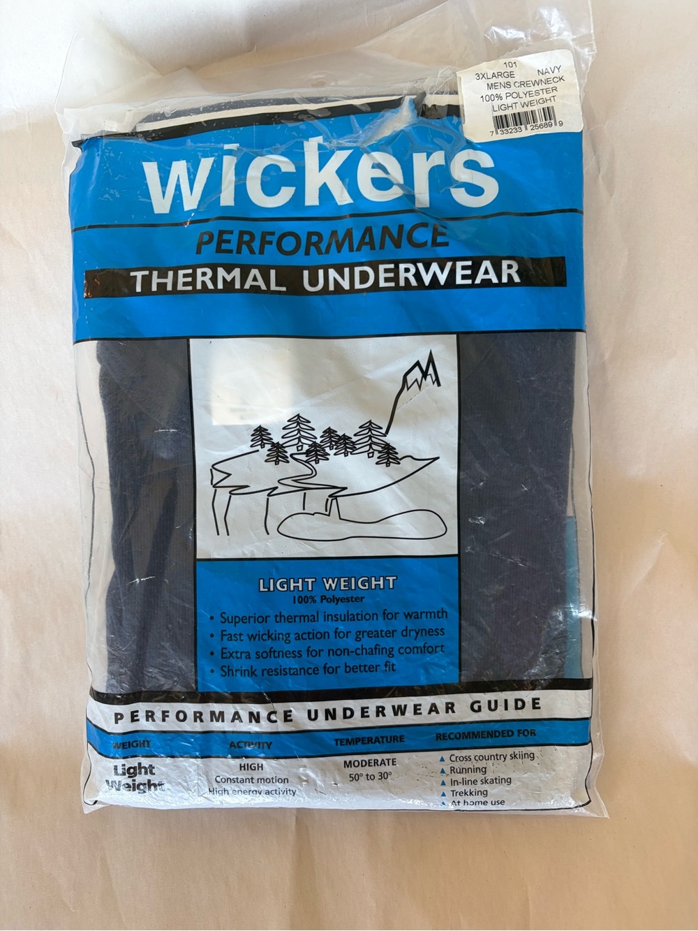 Wickers Performance Thermal Underwear - Navy Light Weight Men's Crewneck